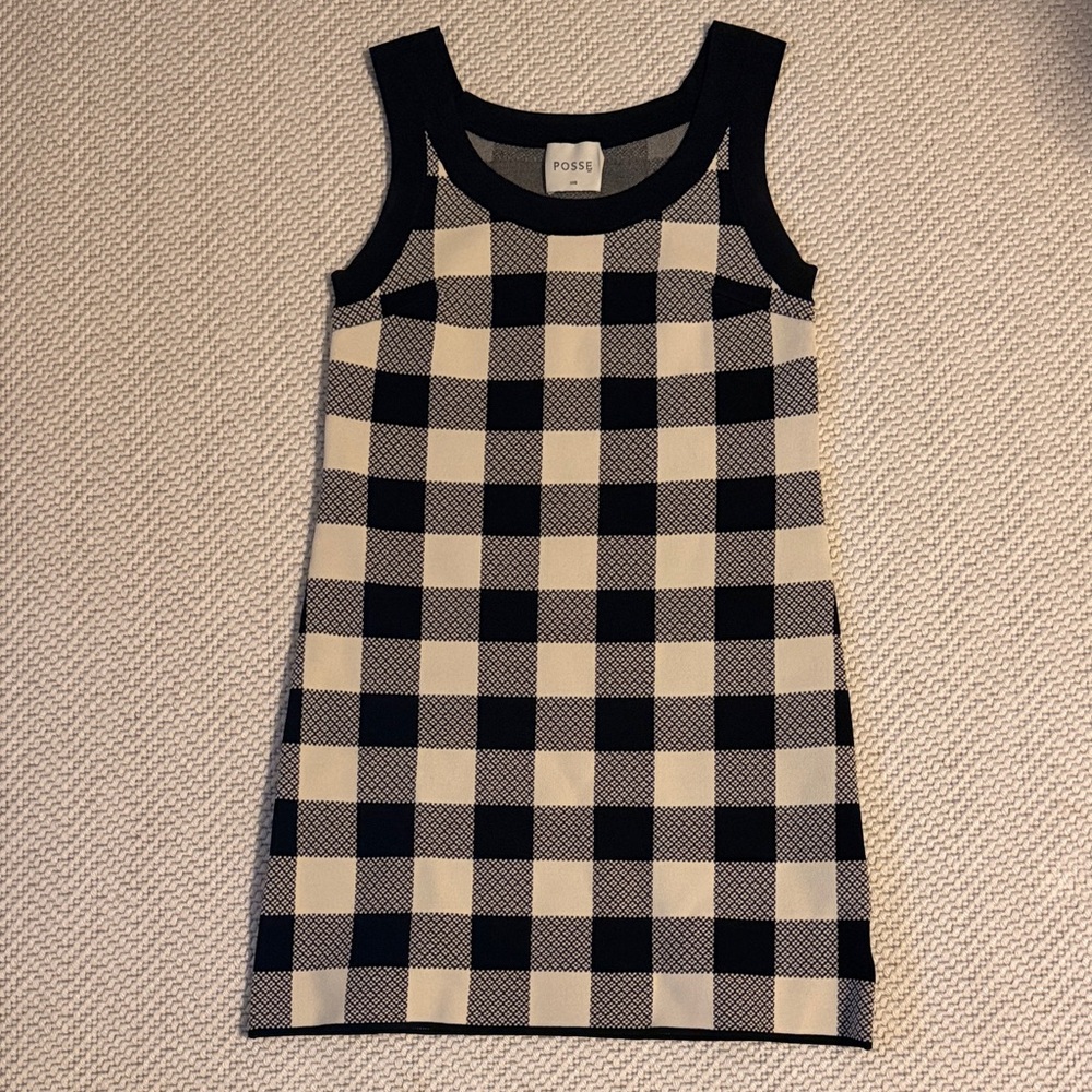 Posse Girls Black and Cream Checkered Knit Tank Dress